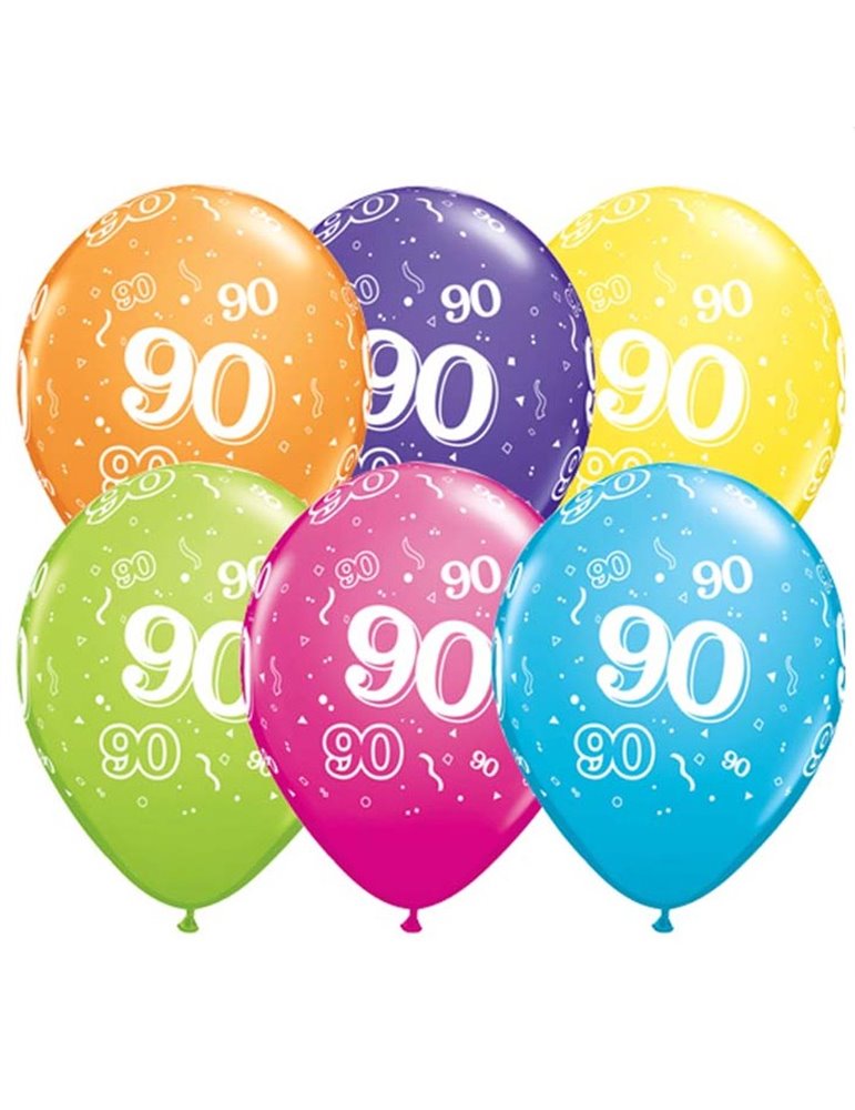 Age 90 Pack of 6 11" assorted coloured balloons