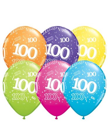 Age 100 Pack of 6 11" assorted coloured balloons