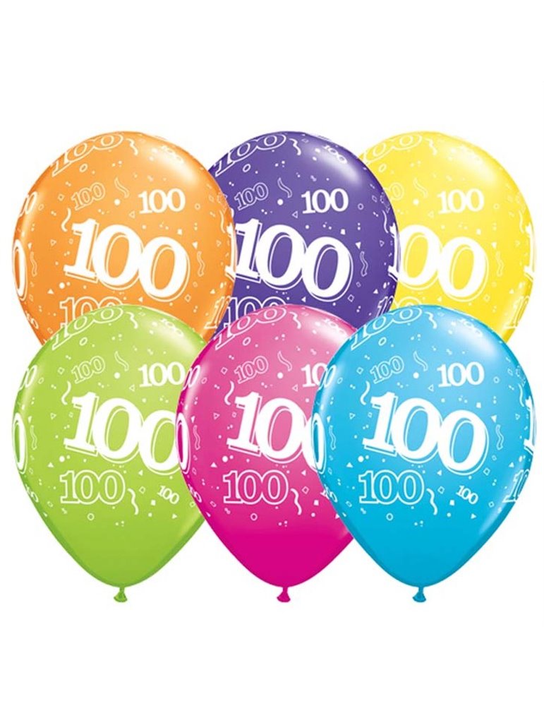 Age 100 Pack of 6 11" assorted coloured balloons