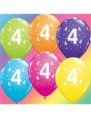 Age 4 Pack of 6 11" assorted coloured balloons