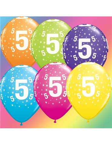 Age 5 Pack of 6 11" assorted coloured balloons