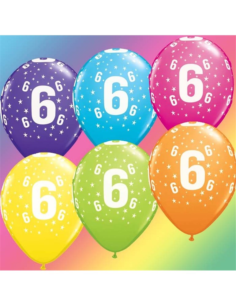 Age 6 Pack of 6 11" assorted coloured balloons