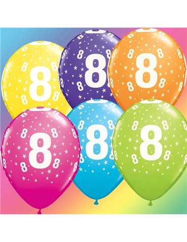 Age 8 Pack of 6 11" assorted coloured balloons