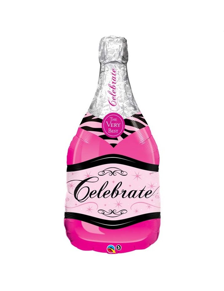 Celebrate Pink Bubbly Wine Bottle 39" balloon