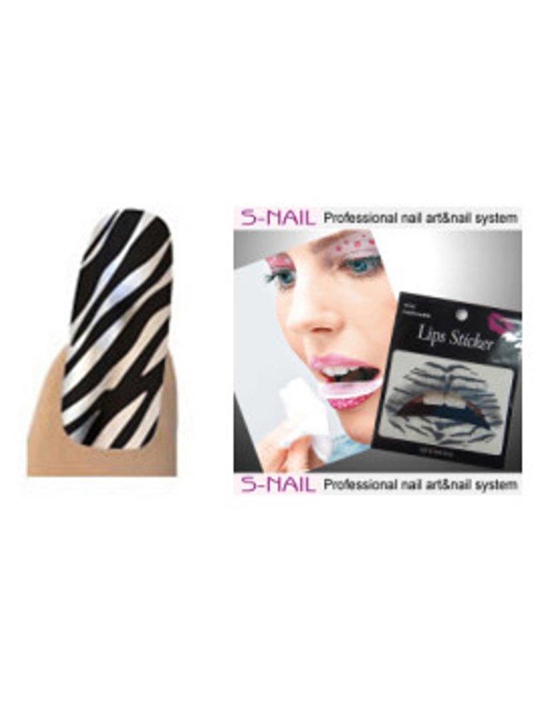 Lip Tattoo & 16 Nail Foils White/Bk Strp