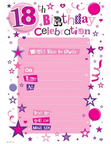 Paper Invitation Birthday 18th Female 20