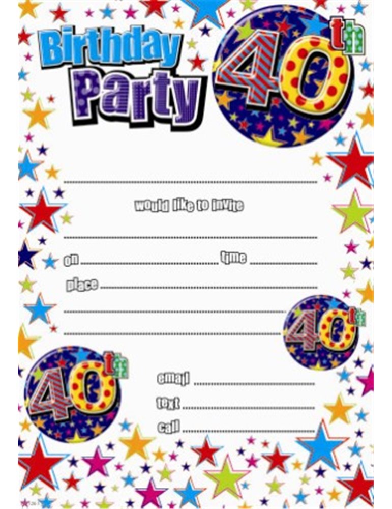 Paper Invitation Birthday 40th 20 Sheets