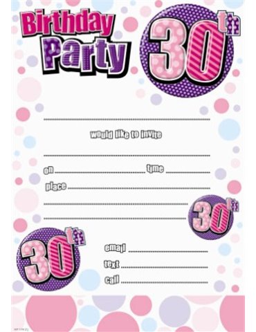 Paper Invitation Birthday 30th 20 Sheets