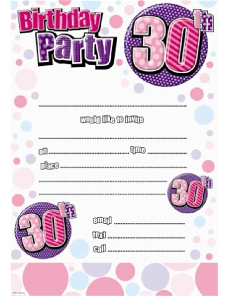 Paper Invitation Birthday 30th 20 Sheets