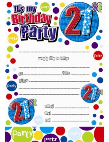 Paper Invitation Birthday 21st 20 Sheets