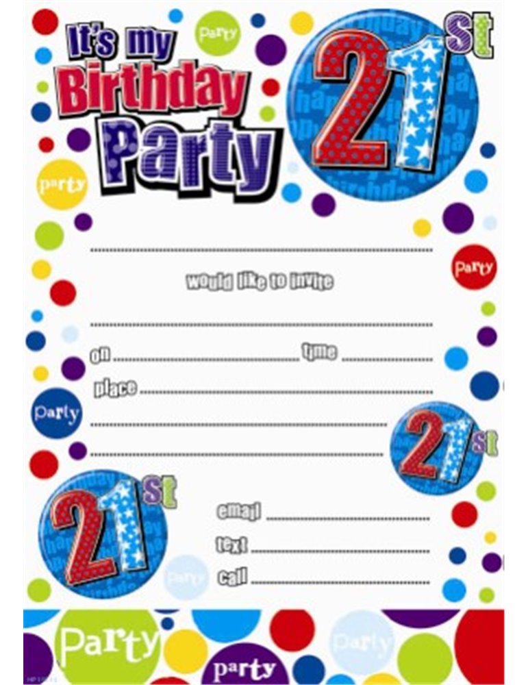 Paper Invitation Birthday 21st 20 Sheets