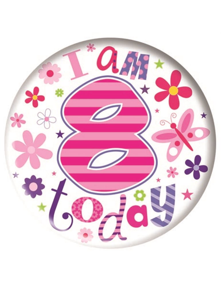 Badge Happy Birthday Age 8 Girl 5cm