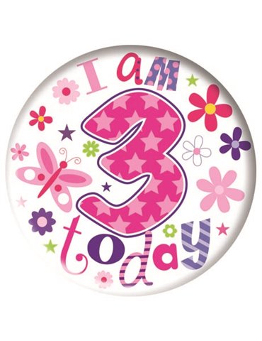 Badge Happy Birthday Age 3 Girl 5cm