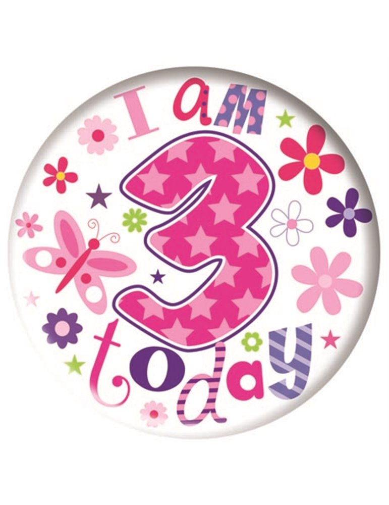 Badge Happy Birthday Age 3 Girl 5cm