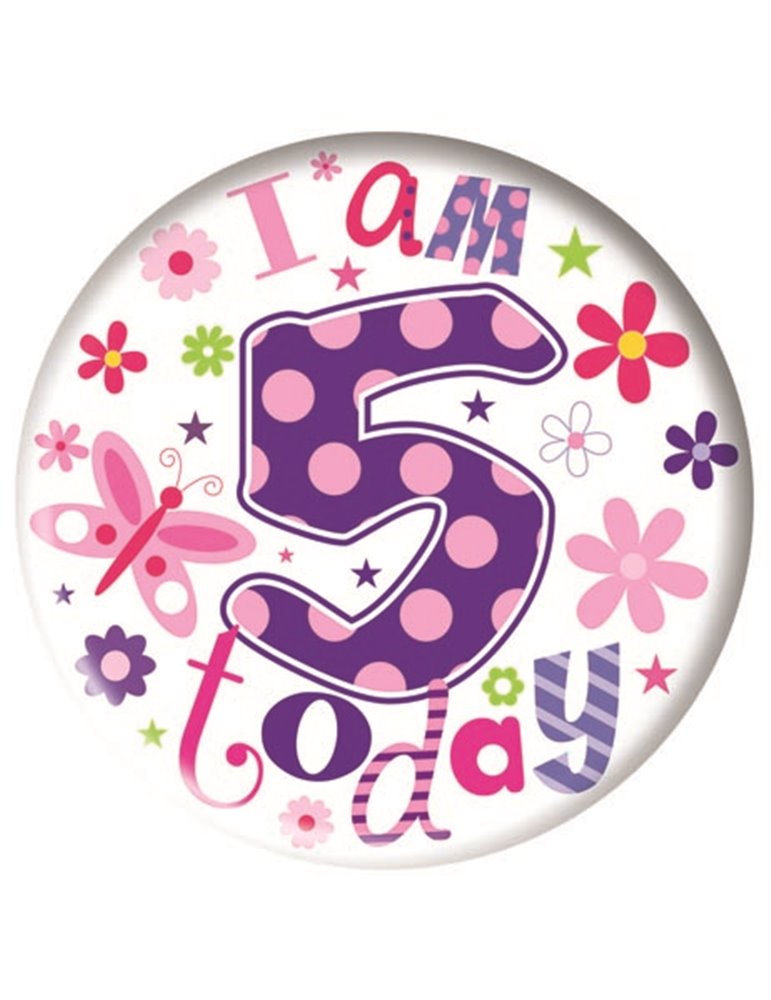 Badge Happy Birthday Age 5 - Girl 5cm