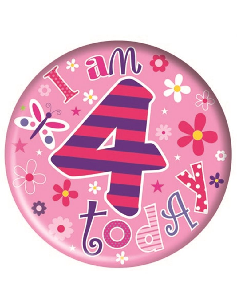 Badge Happy Birthday Age 4 - Girl 5cm