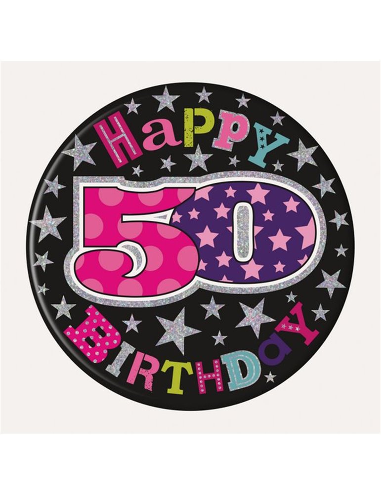 Badge Happy Birthday Age 50 Female 15cm