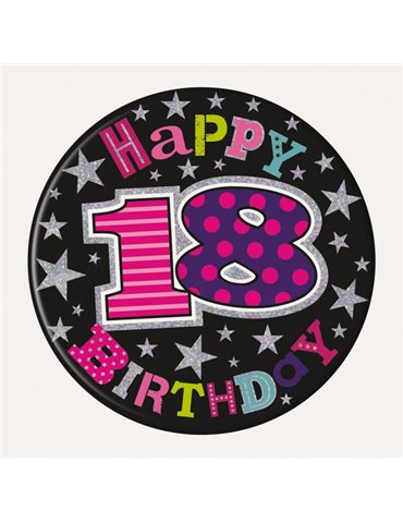 Badge Happy Birthday Age 18 Girl 15cm