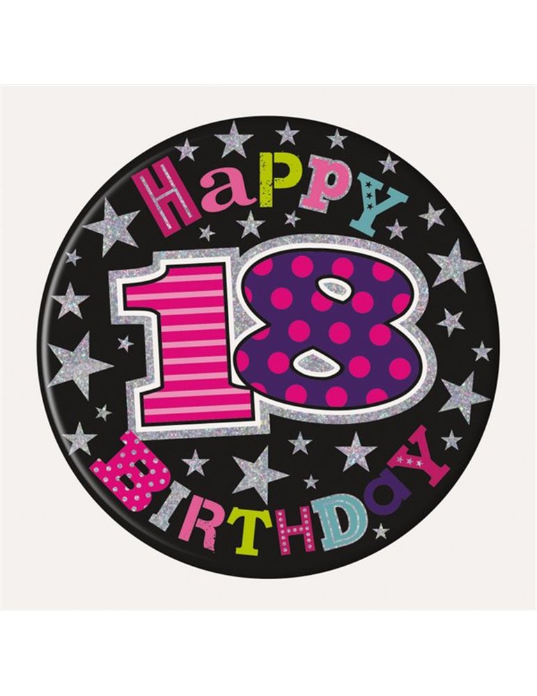 Badge Happy Birthday Age 18 Girl 15cm