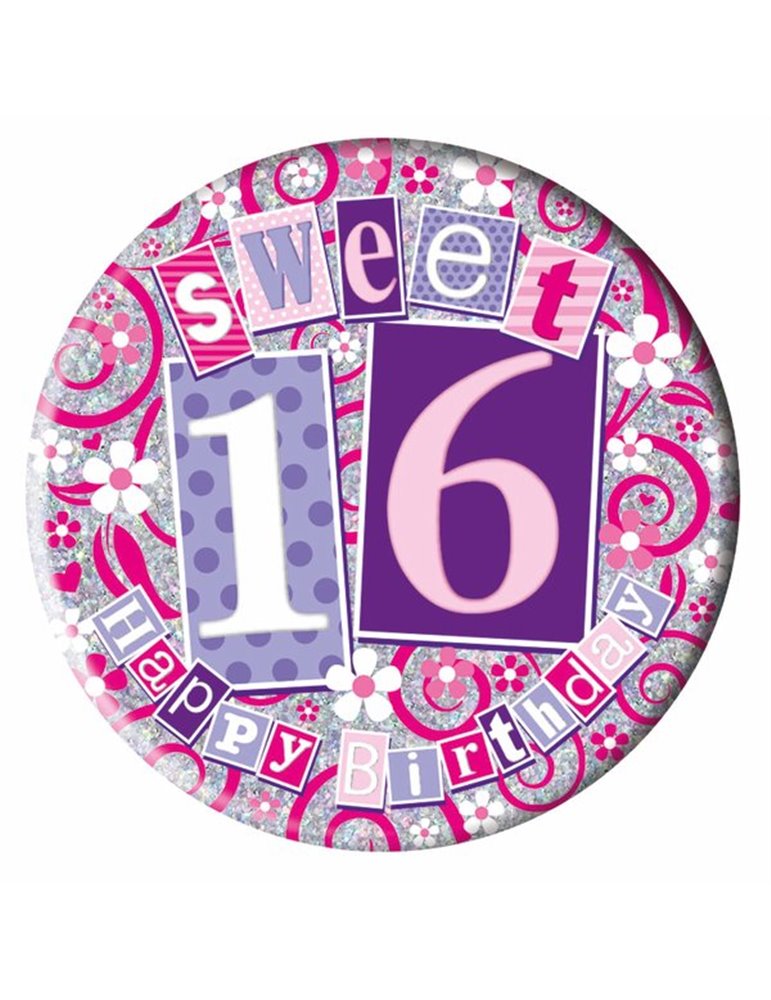 Badge Happy Birthday Age 16 Girl 15cm