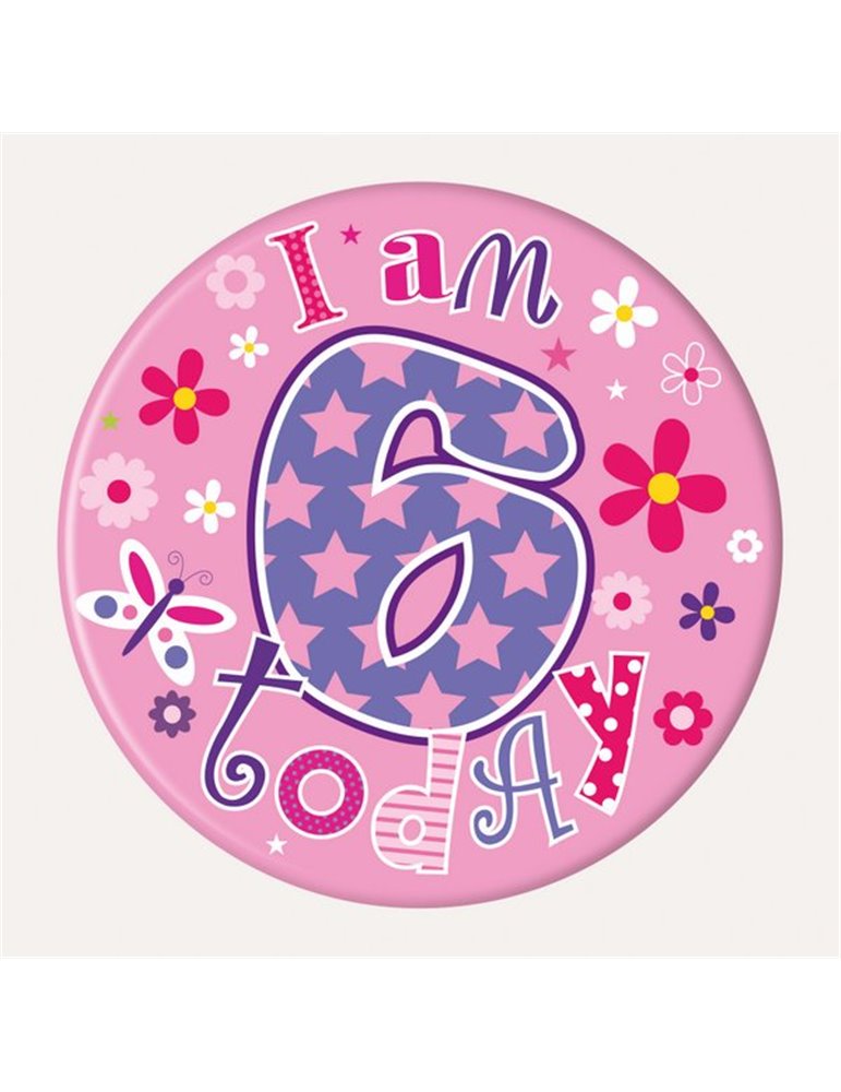 Badge Happy Birthday Age 6 Girl 15cm