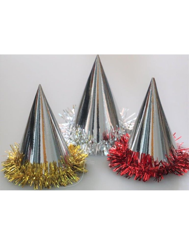 Foil Party Hats Cone & Tinsel Silver 100