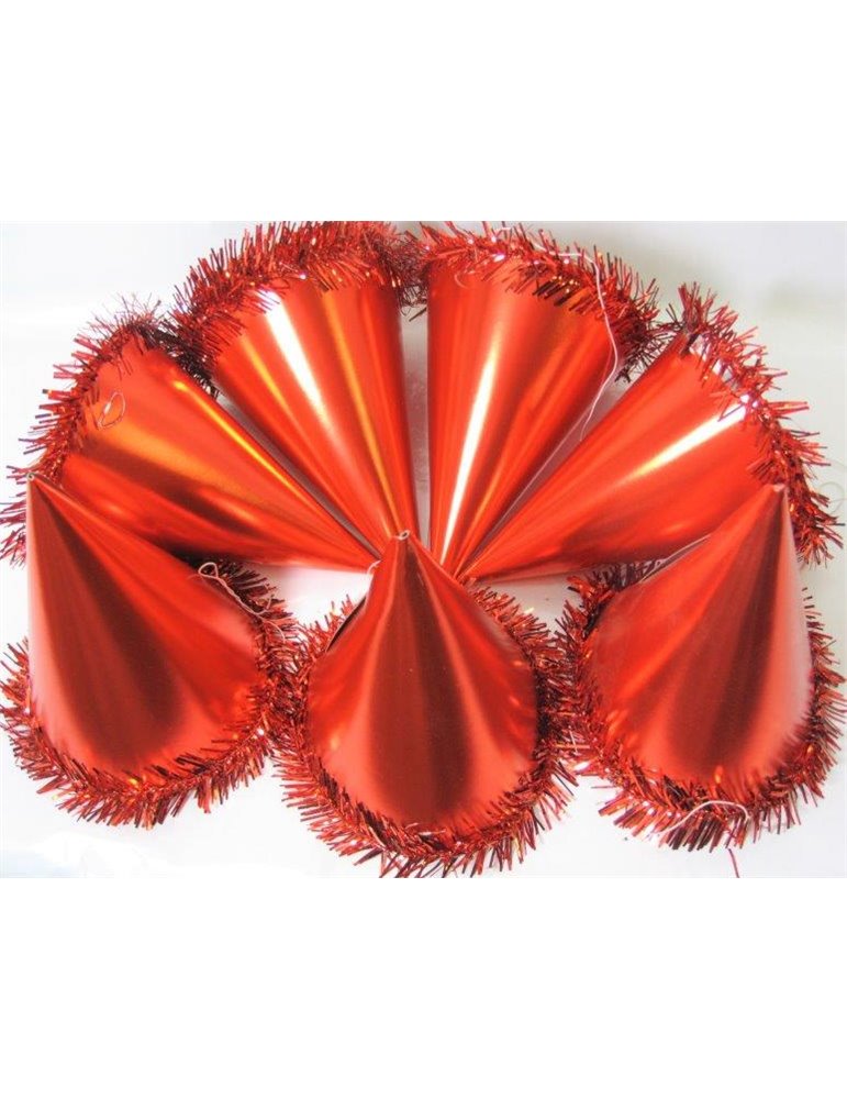 Foil Party Hats Cone & Tinsel Red 100's