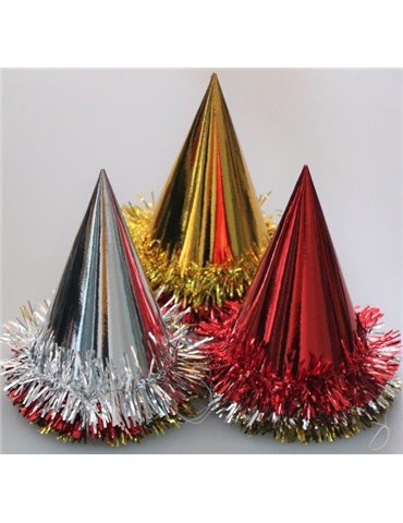 Foil Party Hats Cone & Tinsel Asstd 100'