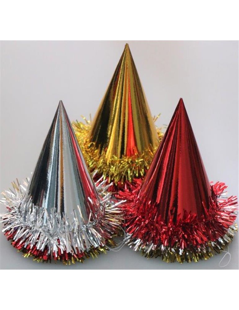 Foil Party Hats Cone & Tinsel Asstd 100'