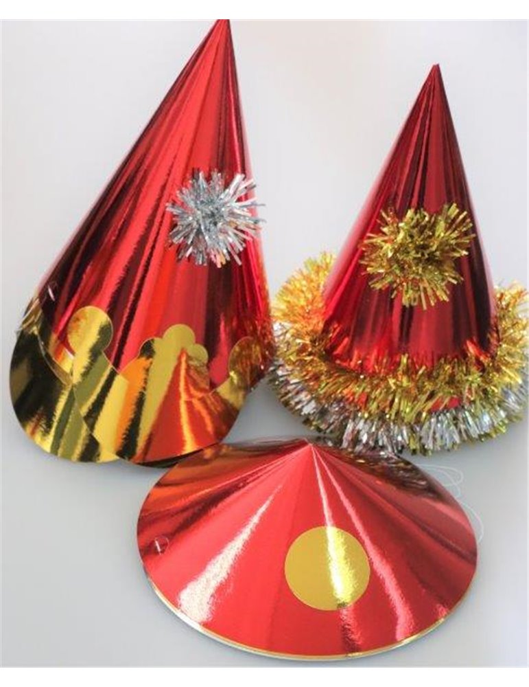 Foil Party Hats Asstd Shapes Red 50s