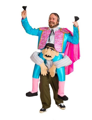 Costume Bull Fighter on Mans Shoulders