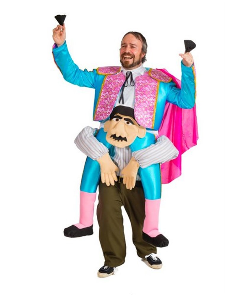 Costume Bull Fighter on Mans Shoulders