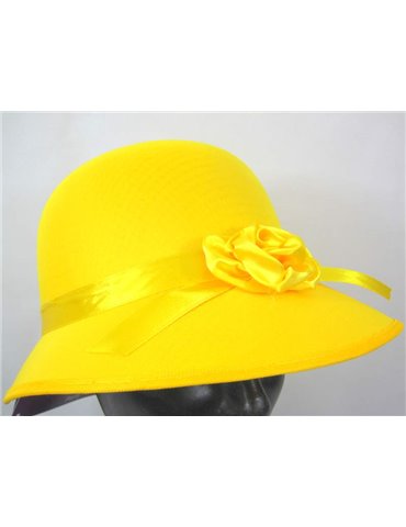 Hat Bonnet Satin for Lady 1920s Yellow