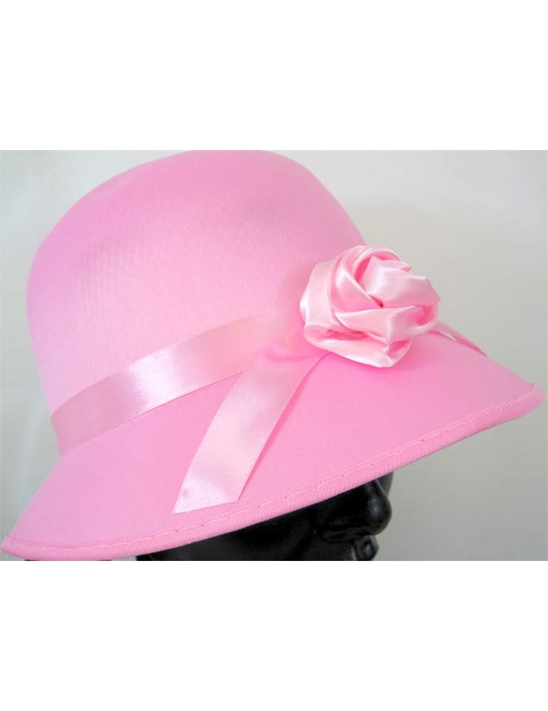 Hat Bonnet Satin for Lady 1920s Pink