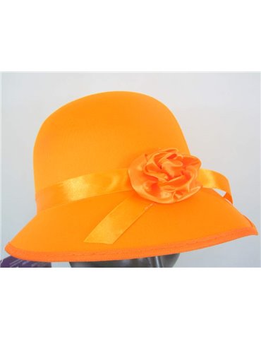 Hat Bonnet Satin for Lady 1920s Orange