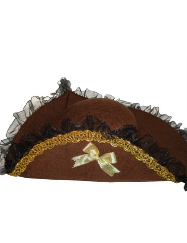 Hat Tricorn Felt Old Brown & Gold Braid