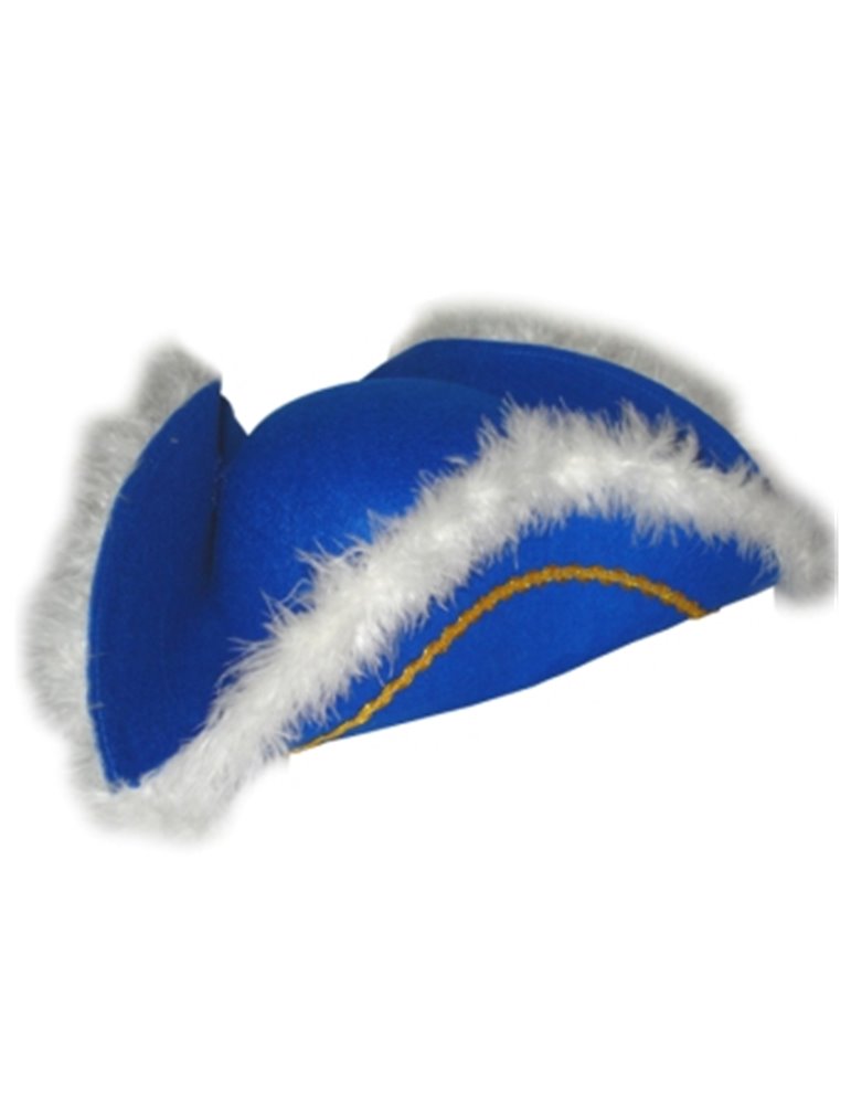 Hat Tricorn Felt Blue wiith feather Edge