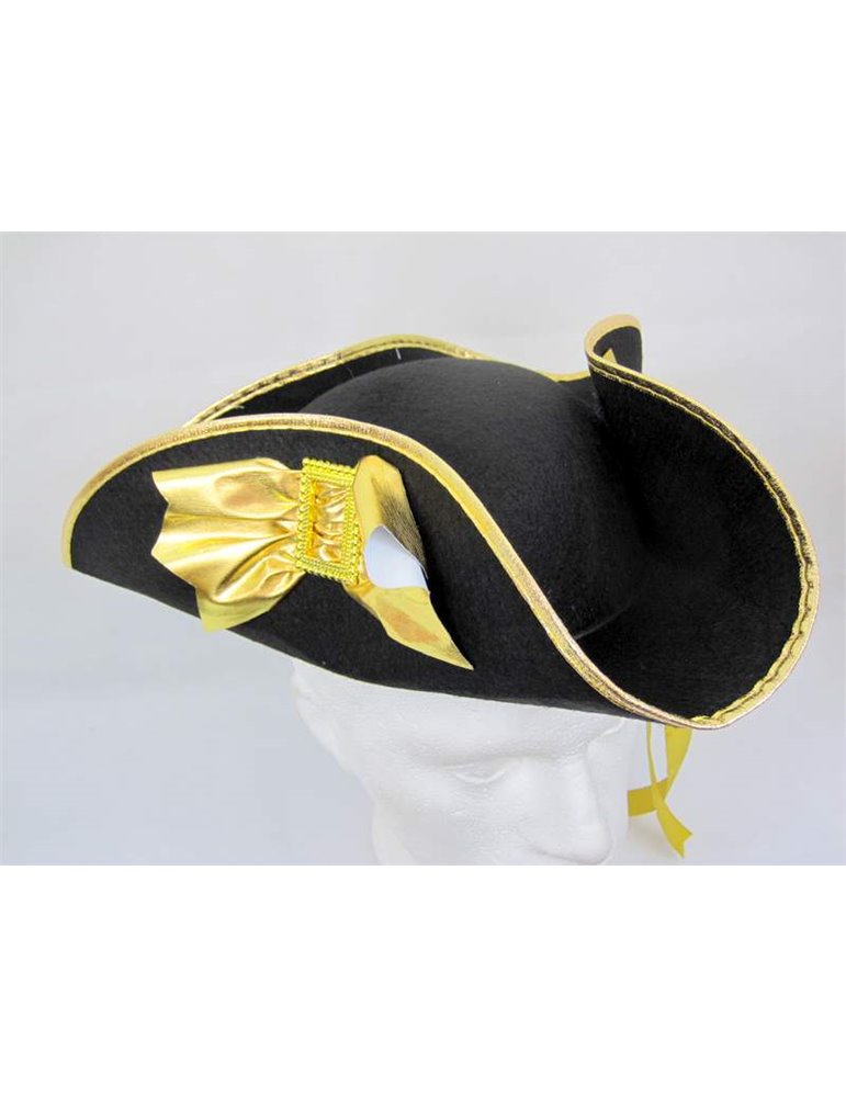 Hat Tricorn Felt Black & Gold