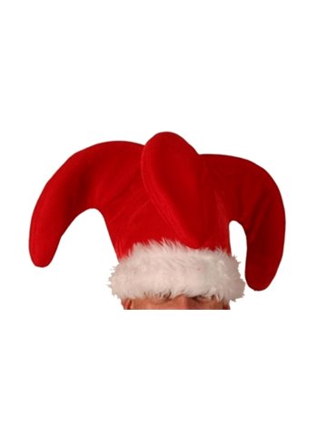 Hat Jester Red 3 Pointed - Fur Trim/Bell