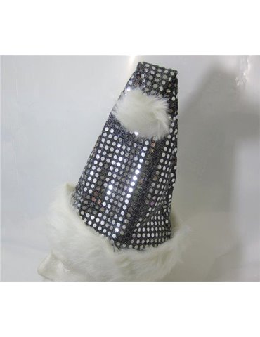 Hat Santa Metallic Sequin Silver with Fu