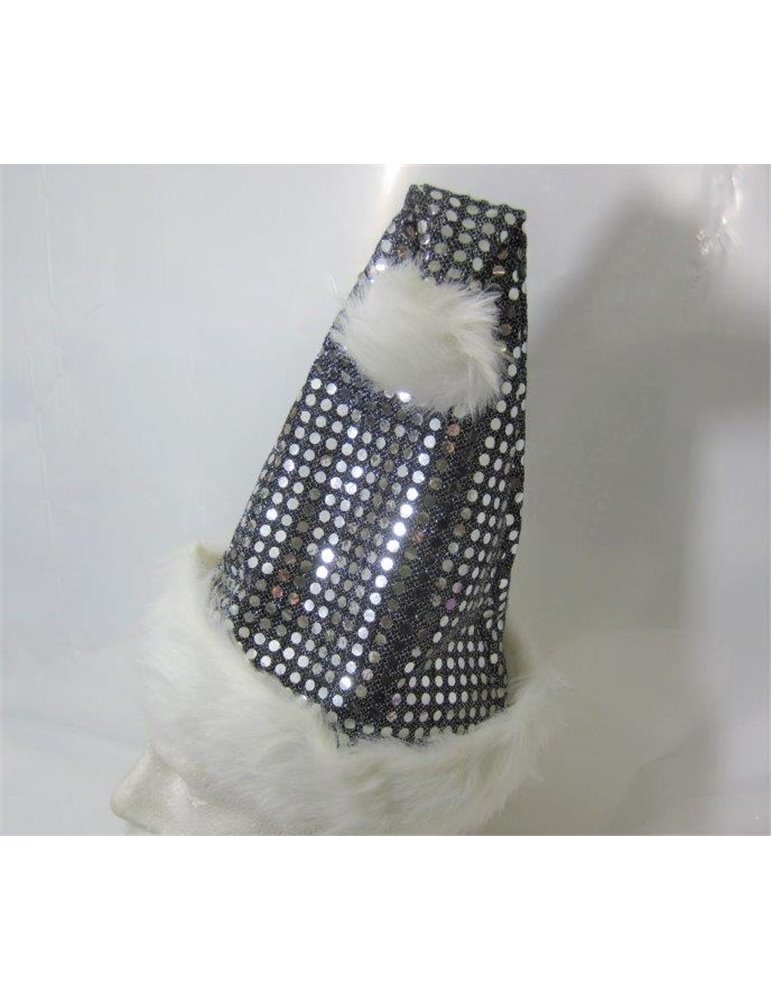 Hat Santa Metallic Sequin Silver with Fu