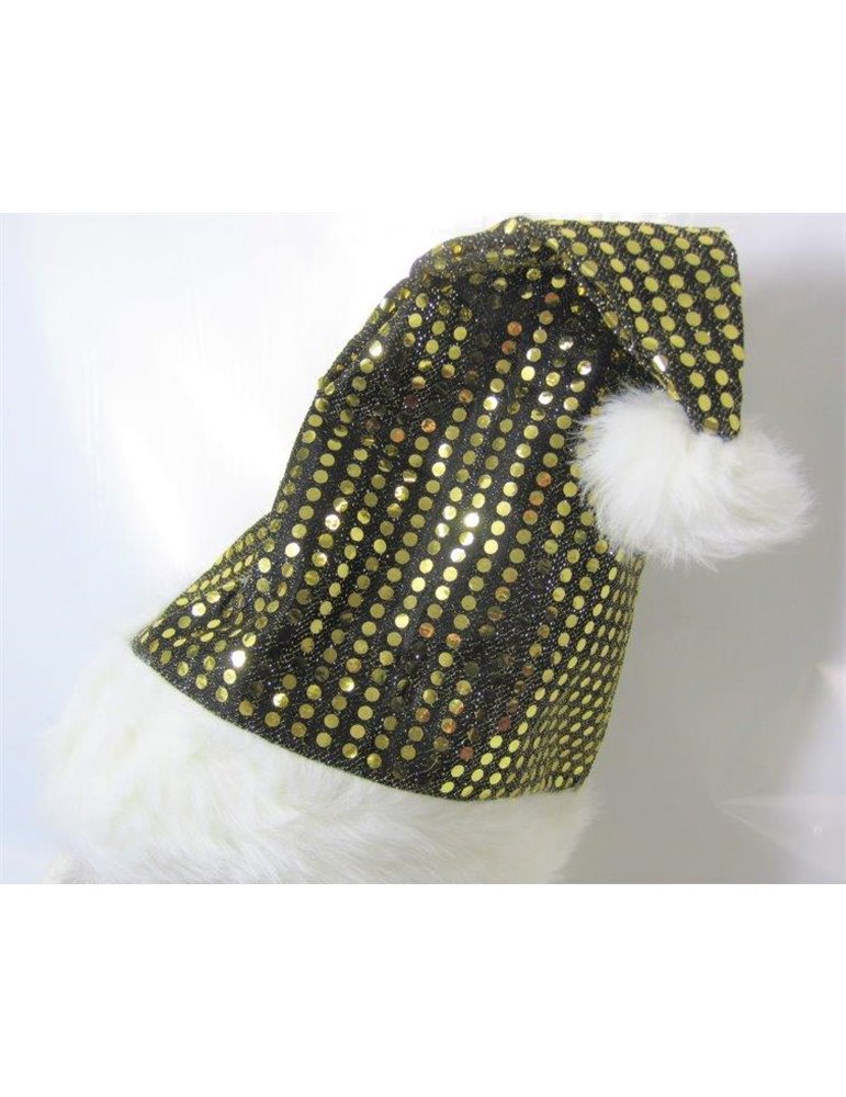 Hat Santa Metallic Sequin Gold with Fur