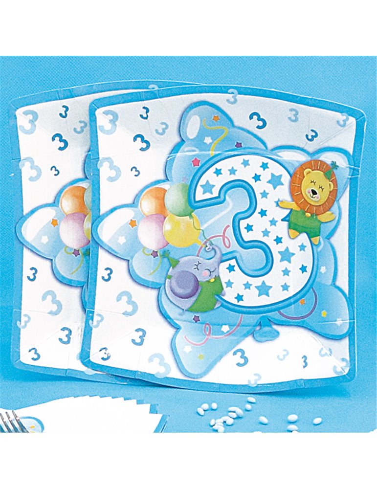 Baby Boy Plates Square Age 3 24cm 10's