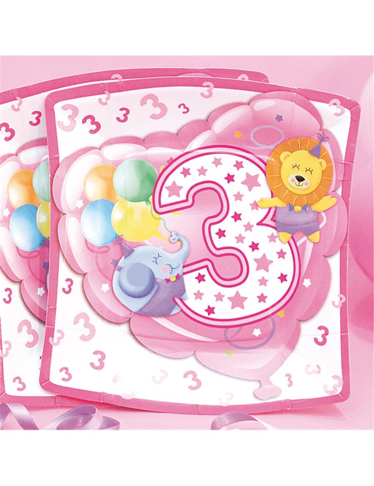 Baby Girl Plates Square Age 3 19cm 10's