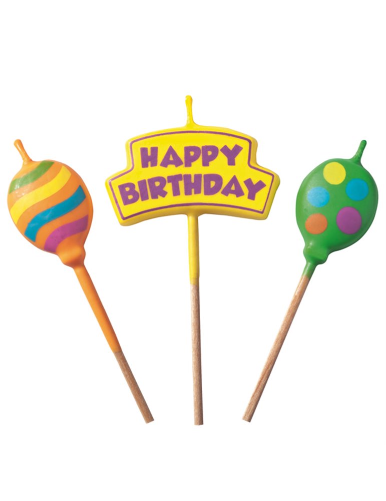 Candle Picks Happy Birthday 12cm 3's