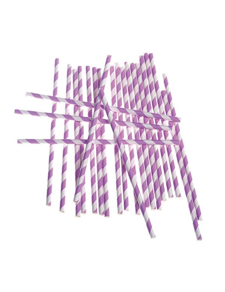 Party Straws Paper Striped Mauve 24's