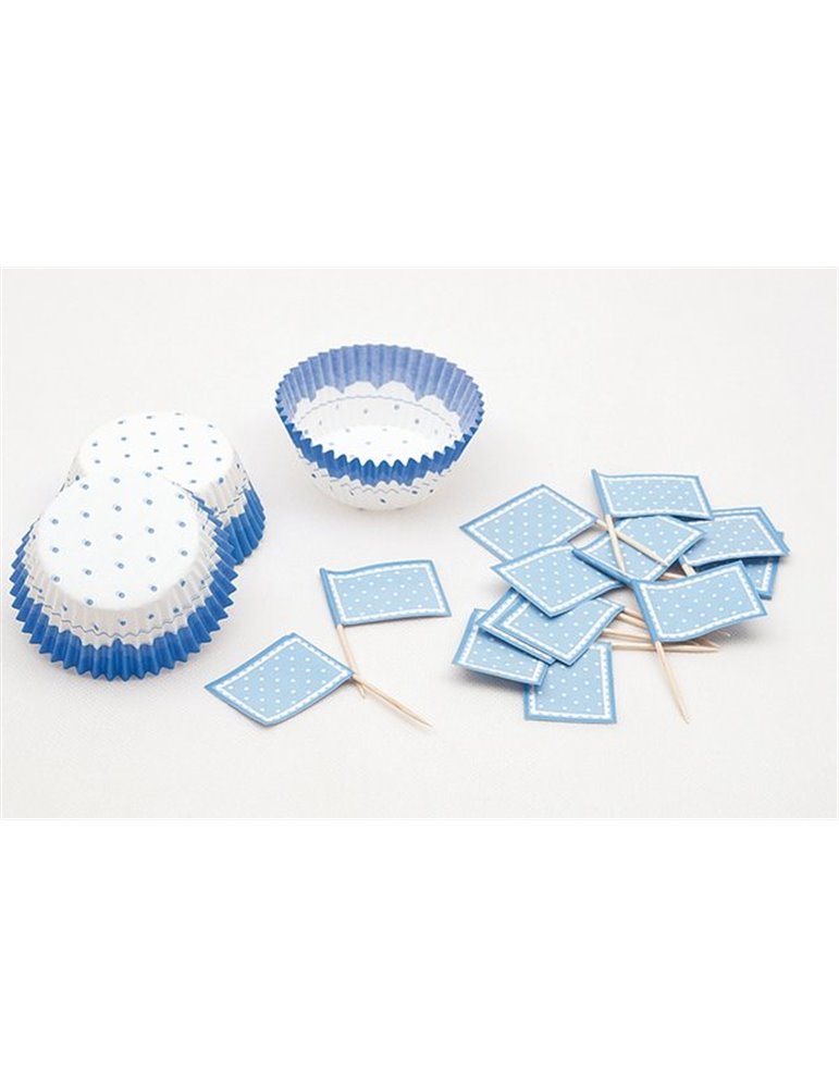 Cup Cake Cases Blue & White & Picks Larg