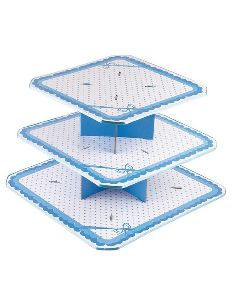 Cake Stand Dots Blue 3 Tiers Large