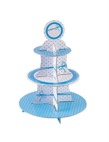 Cake Stand Dots Blue 3 Tiers Round