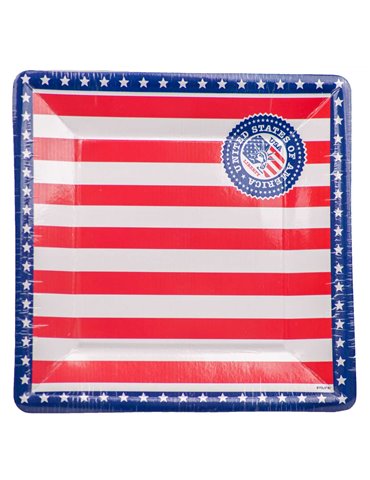 USA Party Plates 25cm square 8's